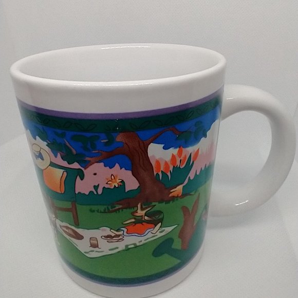 Ceramic White Mug "Rabbits Having Tea with Baby Rabbit"- Good Condition - Picture 2 of 15